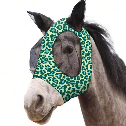 Milk Pattern UV Protection Anti-Insect Elastic Soft Comfortable Mesh Horse Face Mask Breathable Fabric Soft Mesh (M Size, L Size)