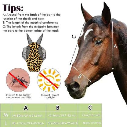 Milk Pattern UV Protection Anti-Insect Elastic Soft Comfortable Mesh Horse Face Mask Breathable Fabric Soft Mesh (M Size, L Size)