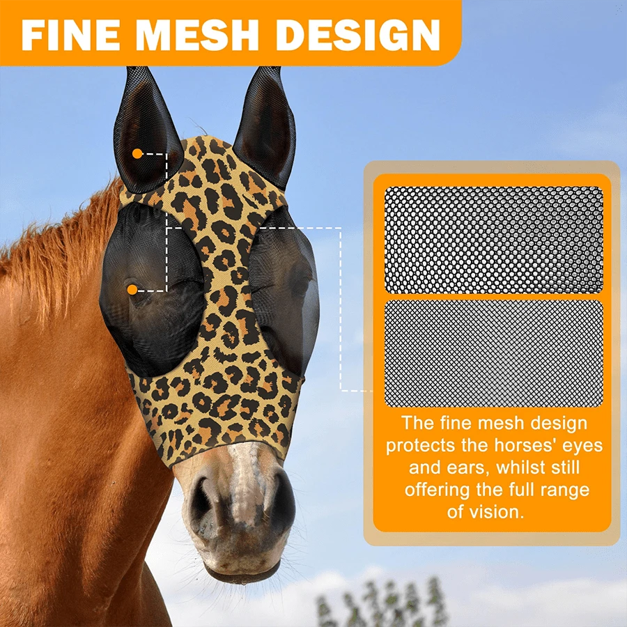 Milk Pattern UV Protection Anti-Insect Elastic Soft Comfortable Mesh Horse Face Mask Breathable Fabric Soft Mesh (M Size, L Size)