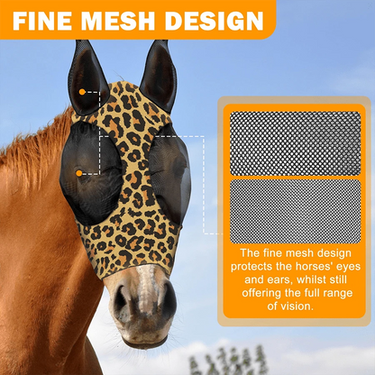 Milk Pattern UV Protection Anti-Insect Elastic Soft Comfortable Mesh Horse Face Mask Breathable Fabric Soft Mesh (M Size, L Size)