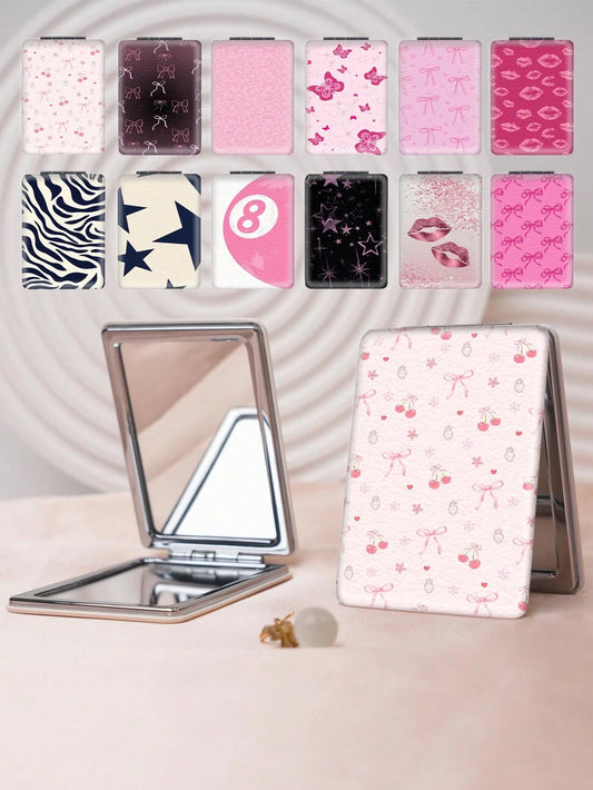 Millennium Y2K Series Vanity Mirror, Foldable Lightweight Ultra-Thin Convenient Hand Mirror, PU Leather, Suitable For Multiple Scenarios And All People, Small Mirror For Carrying
