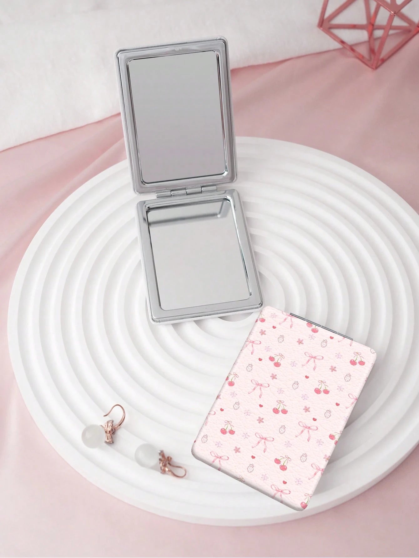 Millennium Y2K Series Vanity Mirror, Foldable Lightweight Ultra-Thin Convenient Hand Mirror, PU Leather, Suitable For Multiple Scenarios And All People, Small Mirror For Carrying