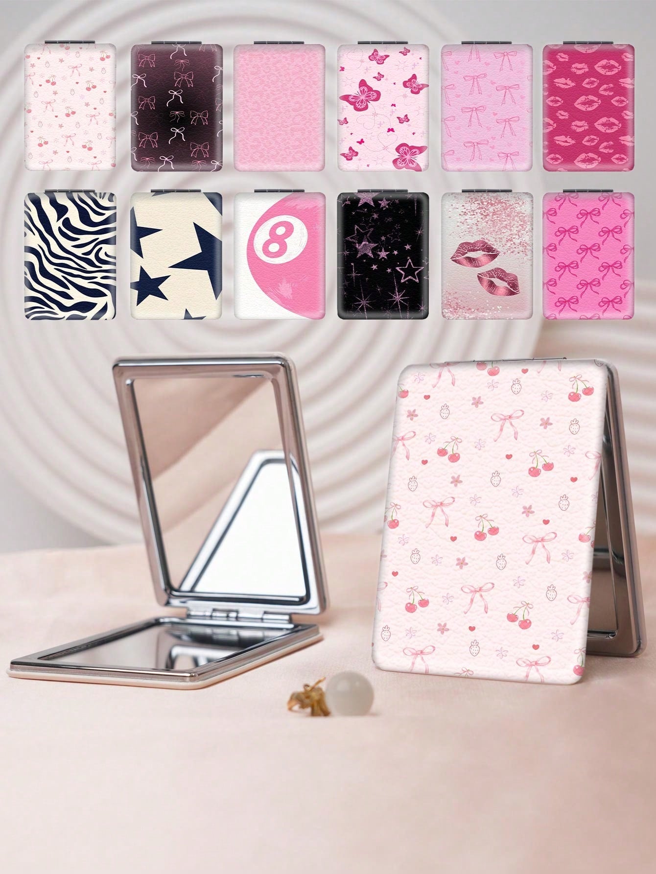 Millennium Y2K Series Vanity Mirror, Foldable Lightweight Ultra-Thin Convenient Hand Mirror, PU Leather, Suitable For Multiple Scenarios And All People, Small Mirror For Carrying