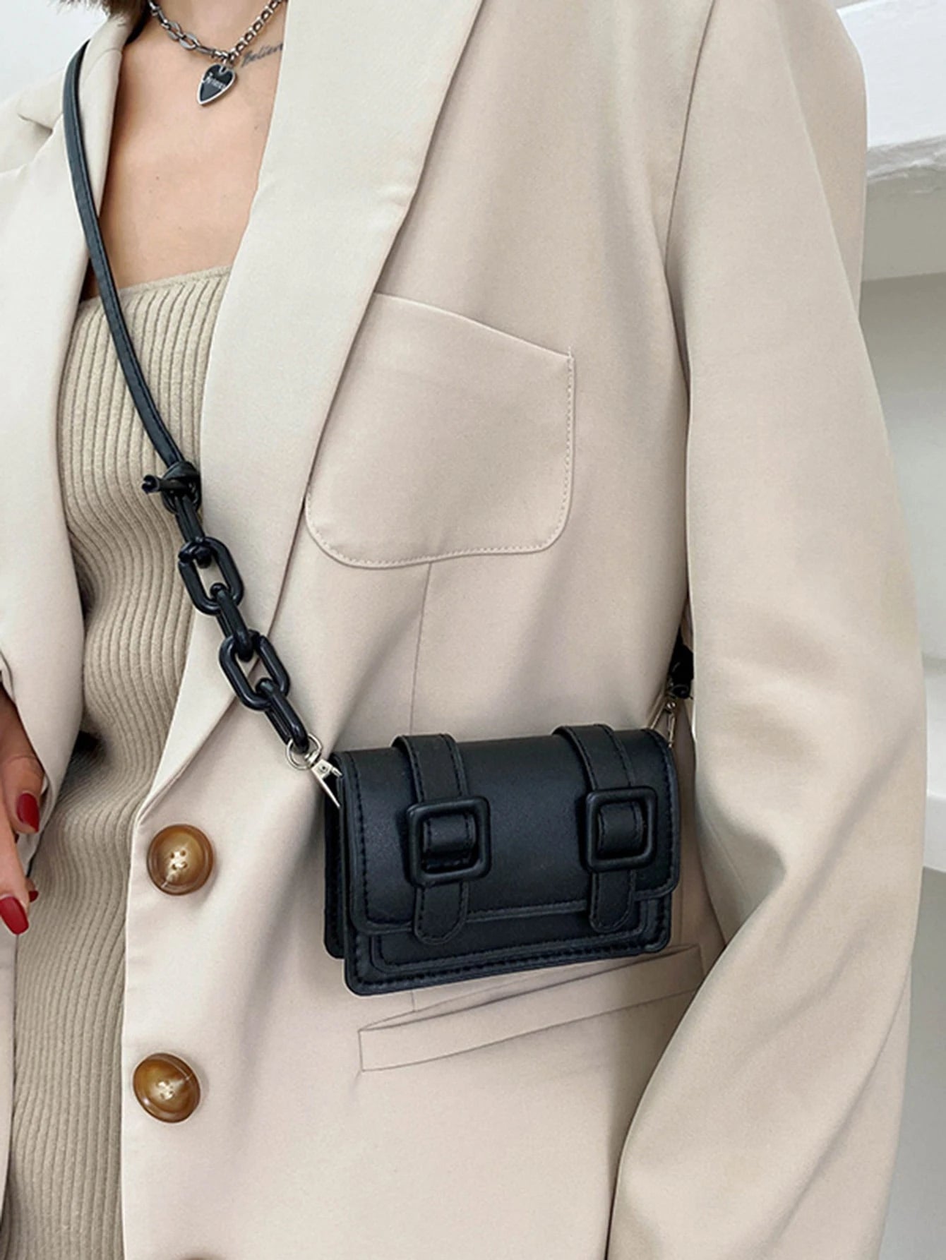 Mini Buckle Decor Flap Square Bag