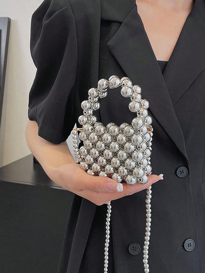 Mini Plain Beaded Handbag, Stylish Travel Accessory Crossbody Bag