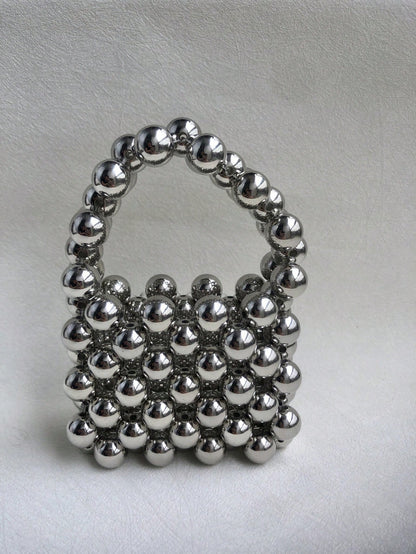 Mini Plain Beaded Handbag, Stylish Travel Accessory Crossbody Bag