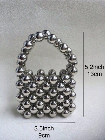 Mini Plain Beaded Handbag, Stylish Travel Accessory Crossbody Bag