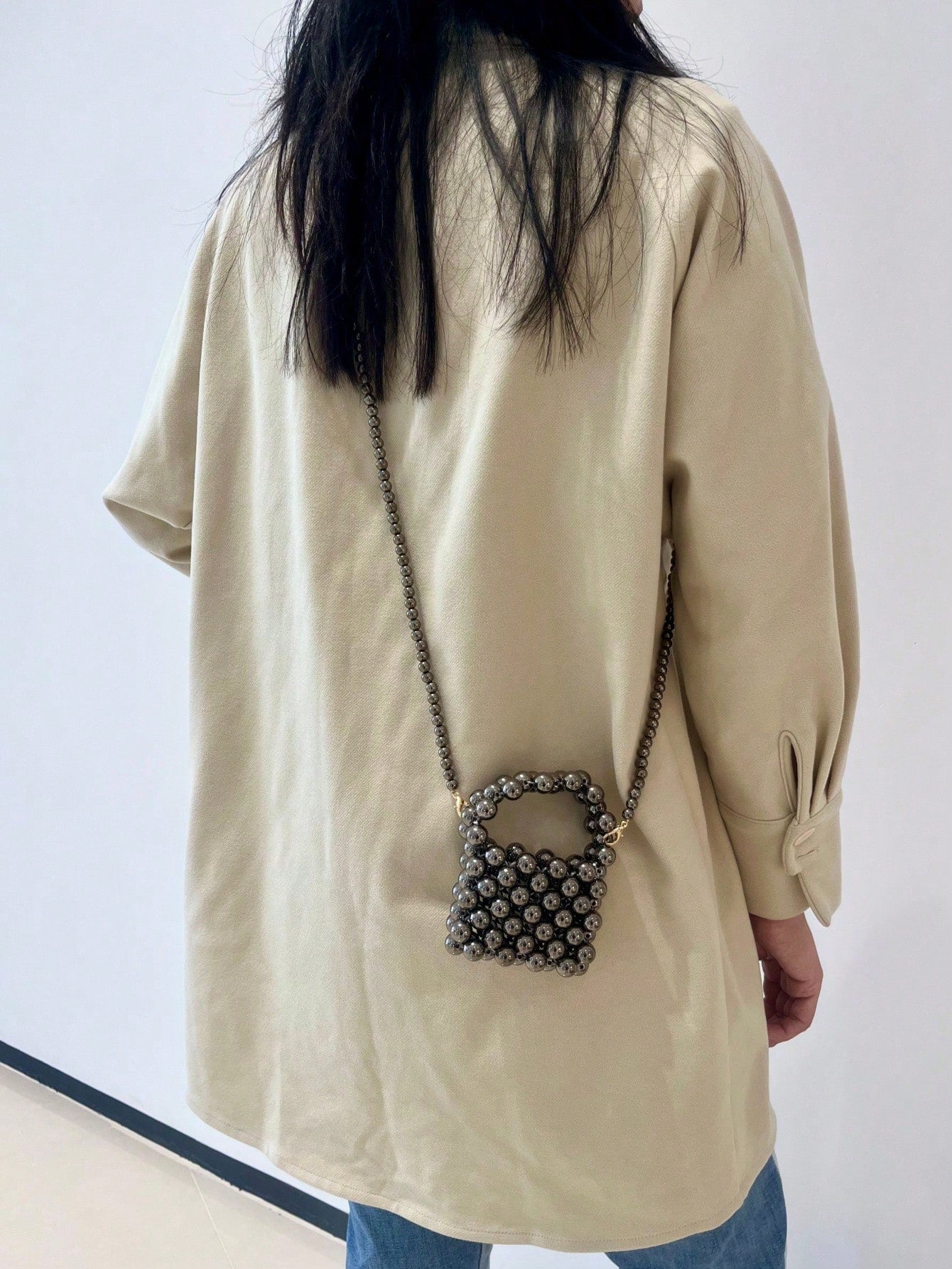Mini Plain Beaded Handbag, Stylish Travel Accessory Crossbody Bag