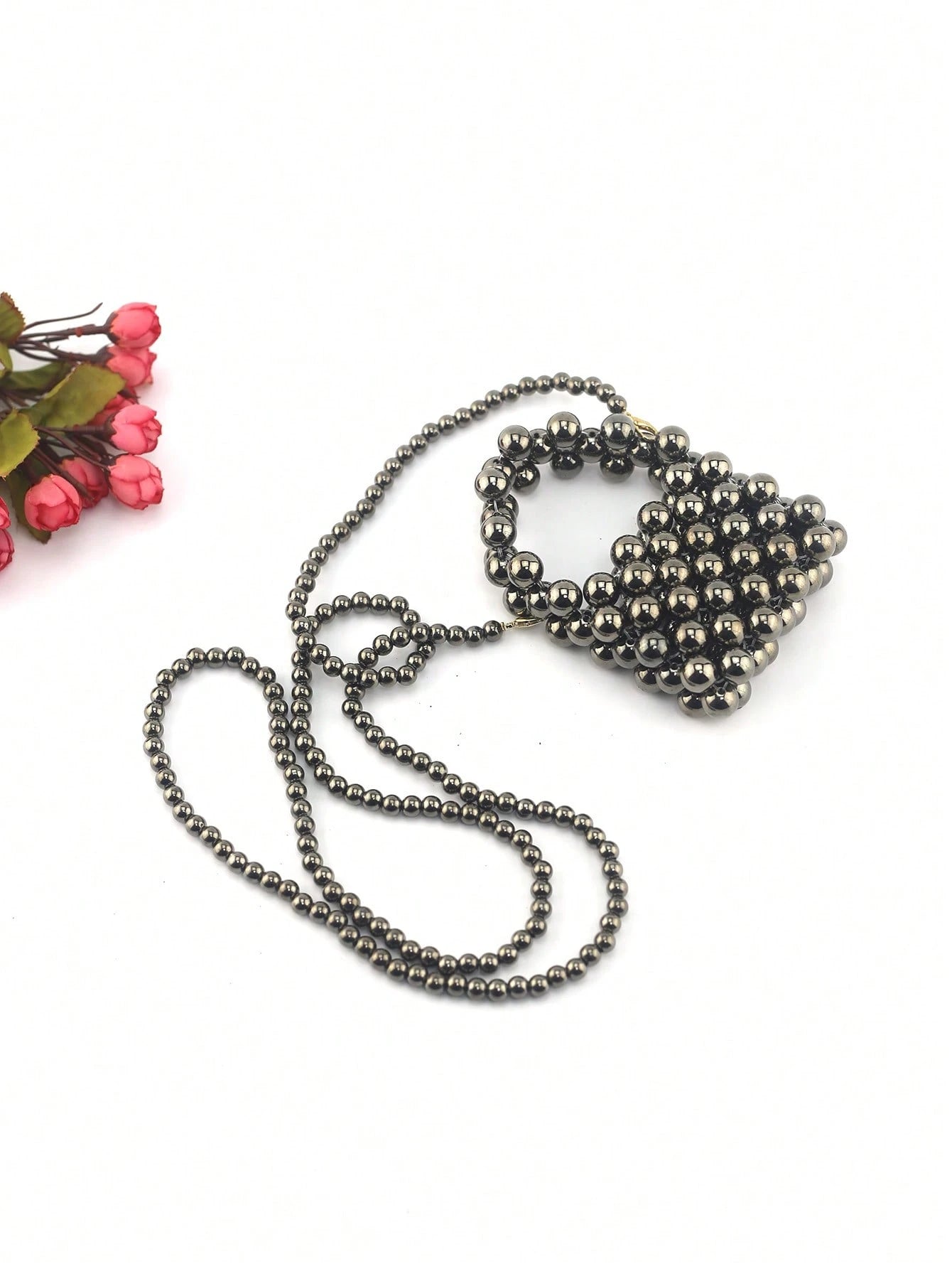 Mini Plain Beaded Handbag, Stylish Travel Accessory Crossbody Bag