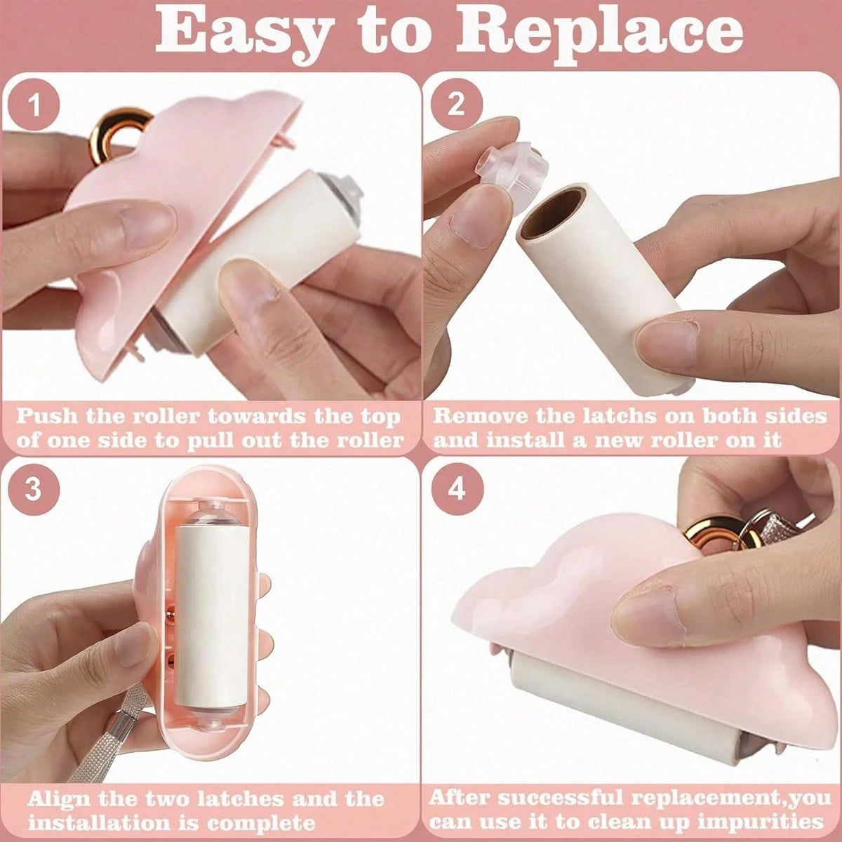 Mini Reusable Lint Roller Travel Size Portable Pet Hair Remover With 150 Replaceable Sticky Sheets (Pink Blue White Black) Keychain Car Key Chain Travel Accessories Bag Charm Purse Charm Keyring