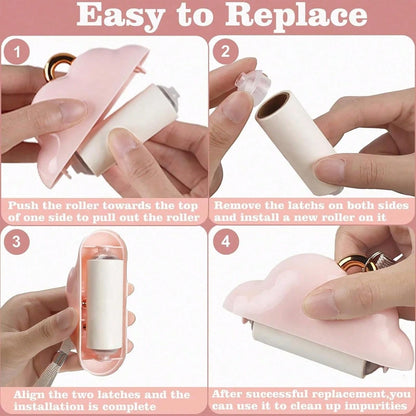 Mini Reusable Lint Roller Travel Size Portable Pet Hair Remover With 150 Replaceable Sticky Sheets (Pink Blue White Black) Keychain Car Key Chain Travel Accessories Bag Charm Purse Charm Keyring