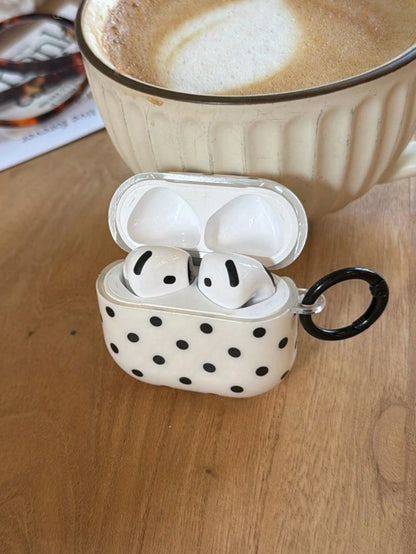 Minimalist Black White Polka Dot Pattern Bluetooth Earphone Cases Korean Style Pro 3 Earphone Case Compatible With Airpods 3rd Gen Apple 2nd Gen New Model Niche Heart Pendant 4th Gen Anti-Drop Protect