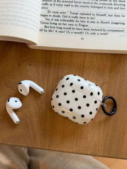 Minimalist Black White Polka Dot Pattern Bluetooth Earphone Cases Korean Style Pro 3 Earphone Case Compatible With Airpods 3rd Gen Apple 2nd Gen New Model Niche Heart Pendant 4th Gen Anti-Drop Protect