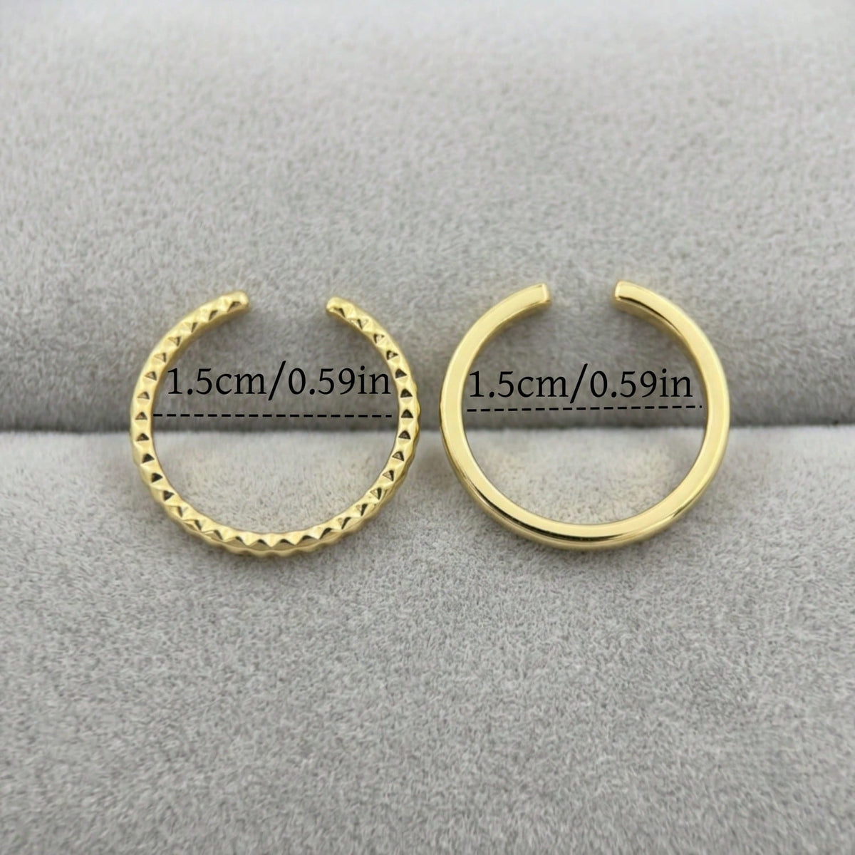Minimalist Dual Texture Thin Stacking Gold Rings, Plain Polished Band & Continuous Spike Pyramid Bead Design For Daily Casual Wear