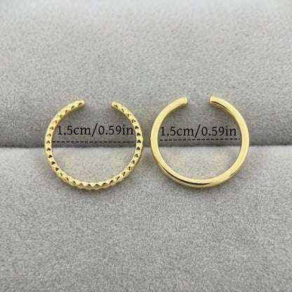 Minimalist Dual Texture Thin Stacking Gold Rings, Plain Polished Band & Continuous Spike Pyramid Bead Design For Daily Casual Wear