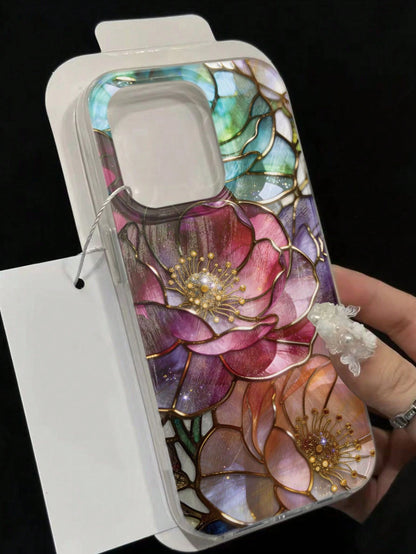 Minimalist Flower Elements Fashion Artistic Pearlescent Texture Flower Floral Painted Elegant New Feather Chiffon Silver Phone Case Compatible With IPhone 17/17 Pro Max, 15, 16/16 Pro, 15 Pro Max, P13