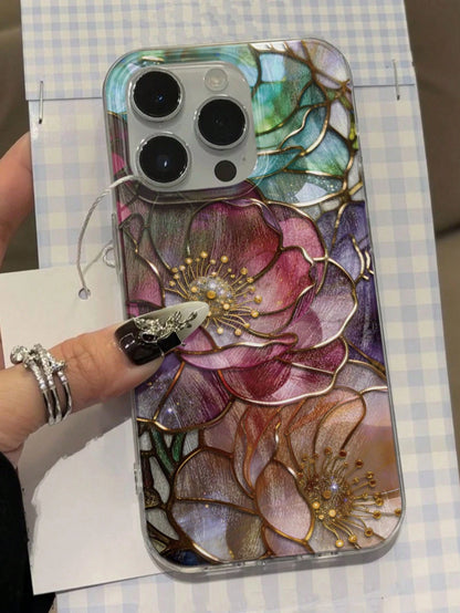 Minimalist Flower Elements Fashion Artistic Pearlescent Texture Flower Floral Painted Elegant New Feather Chiffon Silver Phone Case Compatible With IPhone 17/17 Pro Max, 15, 16/16 Pro, 15 Pro Max, P13