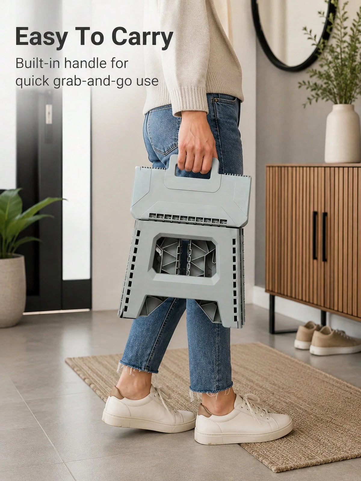 Minimalist Folding Stool With Easy Hand Carry Handle Premium Plastic Portable Stool For Adults And Teens Sturdy Build Foldable Stool Perfect For Indoor Seating And Party Use Strong Square Base Outdoor