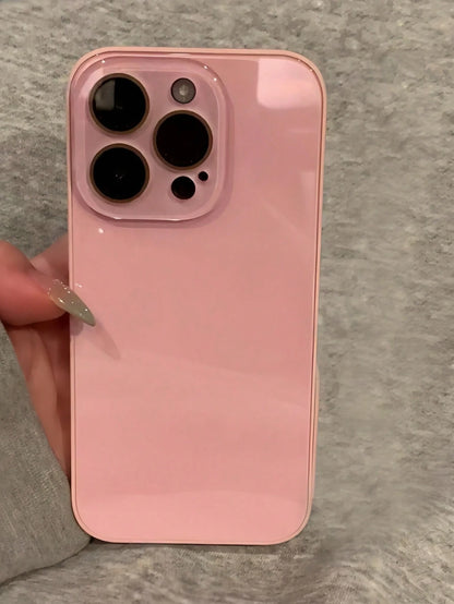 Minimalist Solid Color Fashion Summer Solid Color Macaron Glass Naked Machine Texture Straight Edge With Lens Film 16 ProMax Phone Case, Fingerprint-Resistant Minimalist Protective Cover Compatible Wi