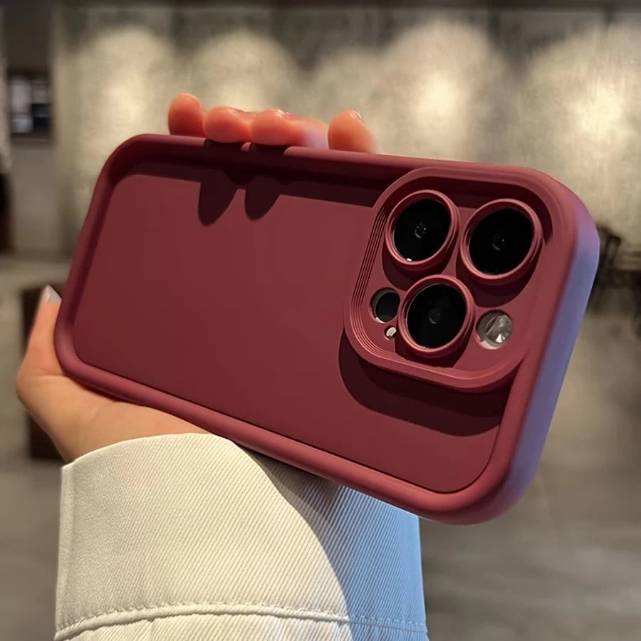 Minimalist Thick Shock-Absorbing Wine Red Phone Case, Compatible With IPhone 17/17Pro/17promax/16 Pro Max/16/16 Pro/16 Plus/16E/15/15 Plus/15 Pro/15 Pro Max/11/12/13/14 Pro Max/XS/XR/11 Pro/11 Pro Max