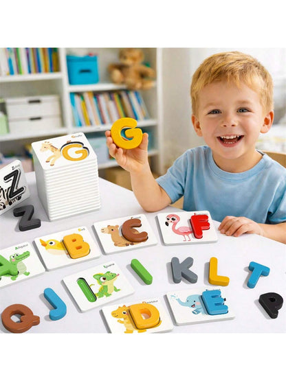 MINKOJA Montessori Alphabet Matching Puzzle, 3D Letter Flash Cards, Educational English Learning Toy For Toddlers & Preschool Kids