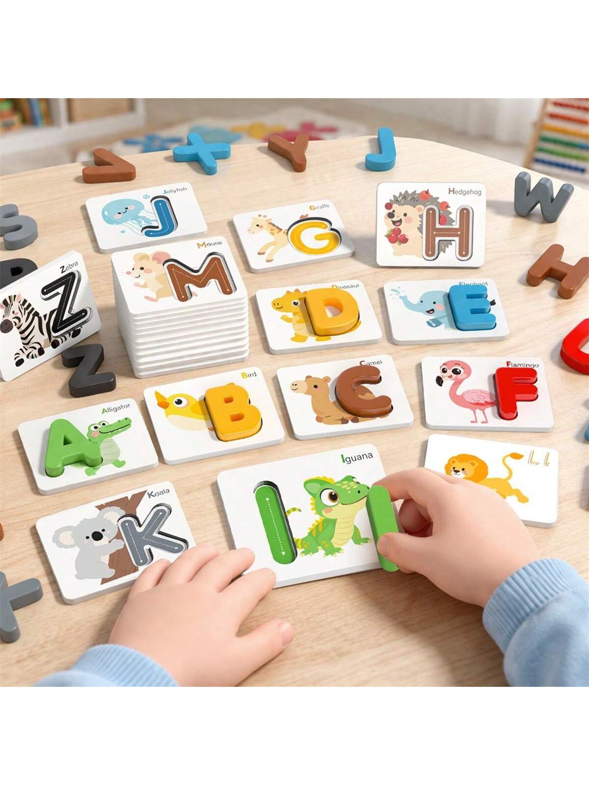 MINKOJA Montessori Alphabet Matching Puzzle, 3D Letter Flash Cards, Educational English Learning Toy For Toddlers & Preschool Kids