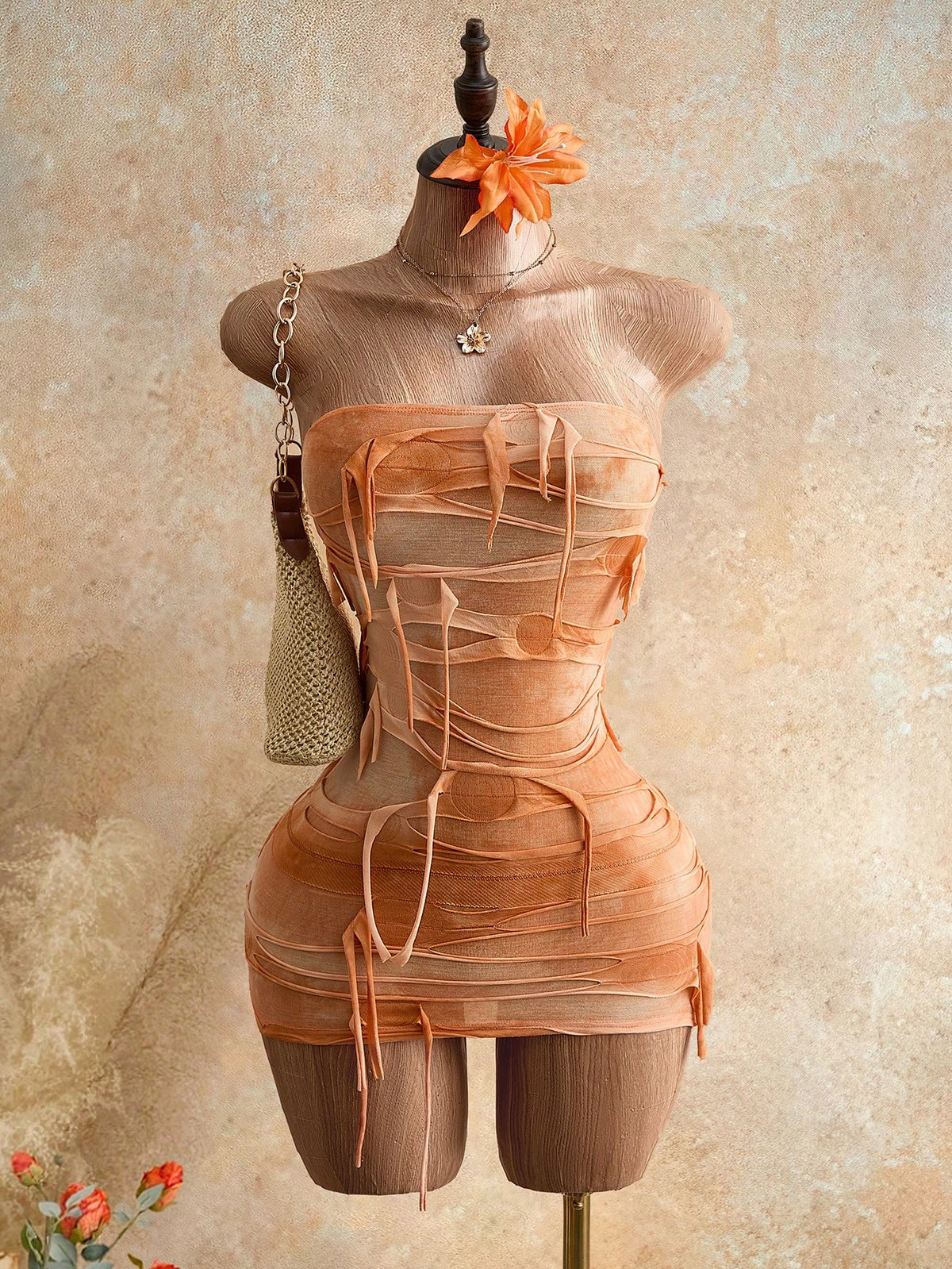 Mistrie Strapless Fitted Colorblock Asymmetrical Design Summer Fashion Dress