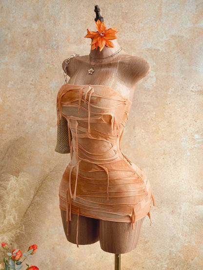 Mistrie Strapless Fitted Colorblock Asymmetrical Design Summer Fashion Dress