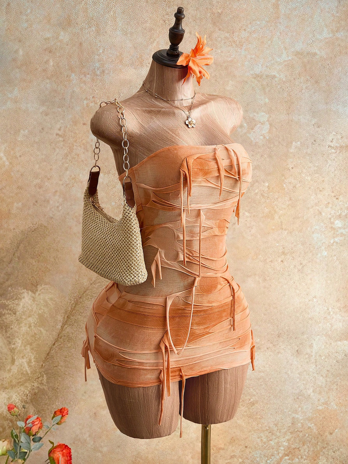 Mistrie Strapless Fitted Colorblock Asymmetrical Design Summer Fashion Dress
