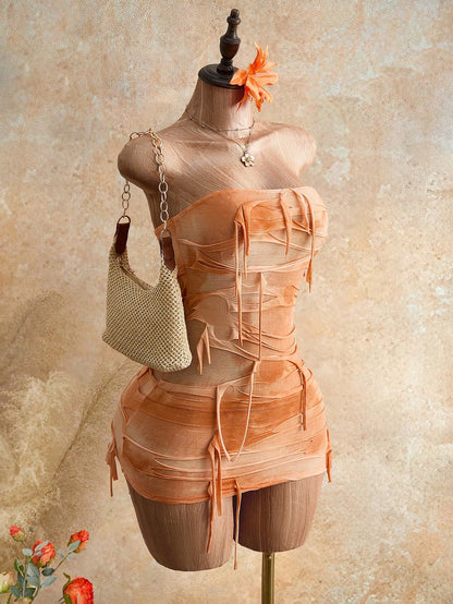 Mistrie Strapless Fitted Colorblock Asymmetrical Design Summer Fashion Dress
