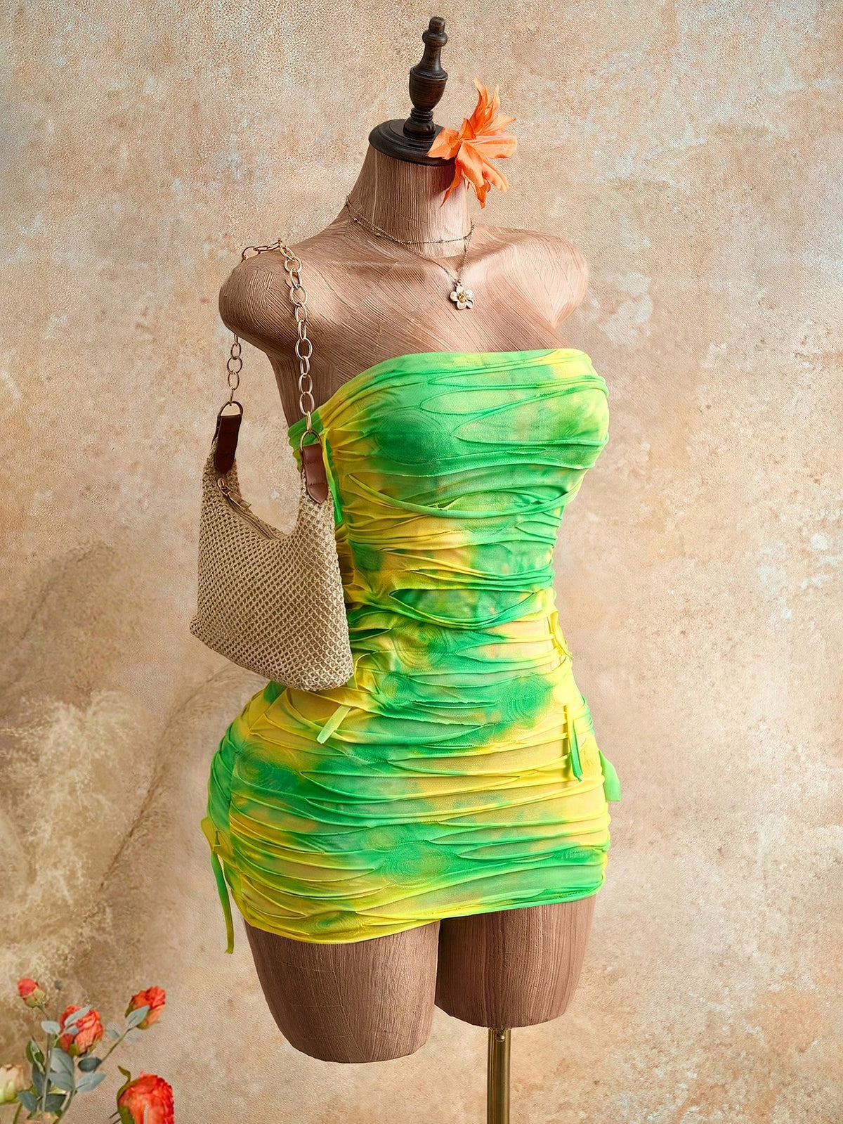 Mistrie Strapless Fitted Colorblock Asymmetrical Design Summer Fashion Dress