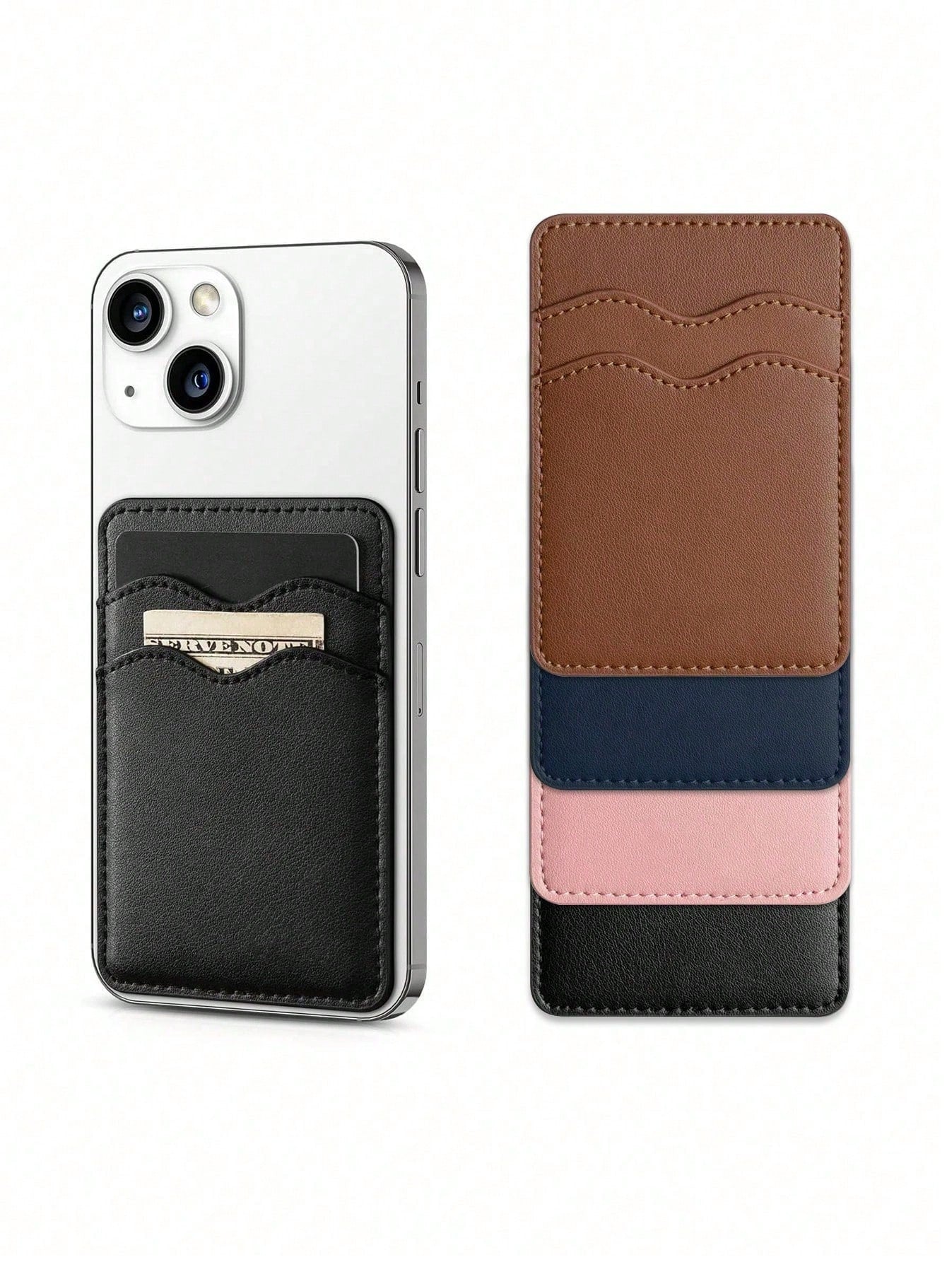 Mobile Phone Card Holder Dual Card Slots Ultra-Thin Leather Self-Adhesive Pocket RFID Shielding Credit Card Case Smart Double-Layer Mobile Phone Back Sticker Universal For Check ID Business Card, Gift