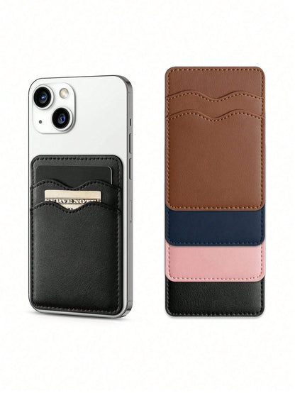 Mobile Phone Card Holder Dual Card Slots Ultra-Thin Leather Self-Adhesive Pocket RFID Shielding Credit Card Case Smart Double-Layer Mobile Phone Back Sticker Universal For Check ID Business Card, Gift