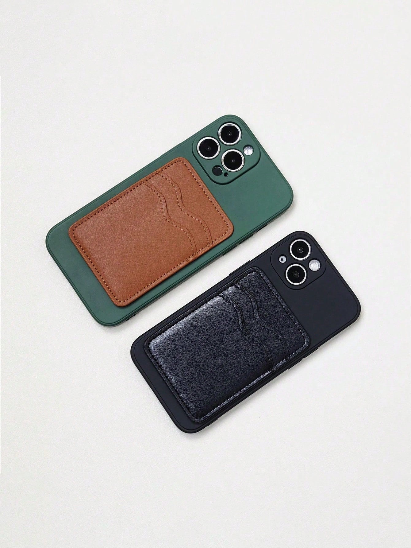 Mobile Phone Card Holder Dual Card Slots Ultra-Thin Leather Self-Adhesive Pocket RFID Shielding Credit Card Case Smart Double-Layer Mobile Phone Back Sticker Universal For Check ID Business Card, Gift