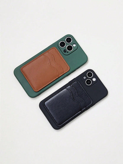 Mobile Phone Card Holder Dual Card Slots Ultra-Thin Leather Self-Adhesive Pocket RFID Shielding Credit Card Case Smart Double-Layer Mobile Phone Back Sticker Universal For Check ID Business Card, Gift