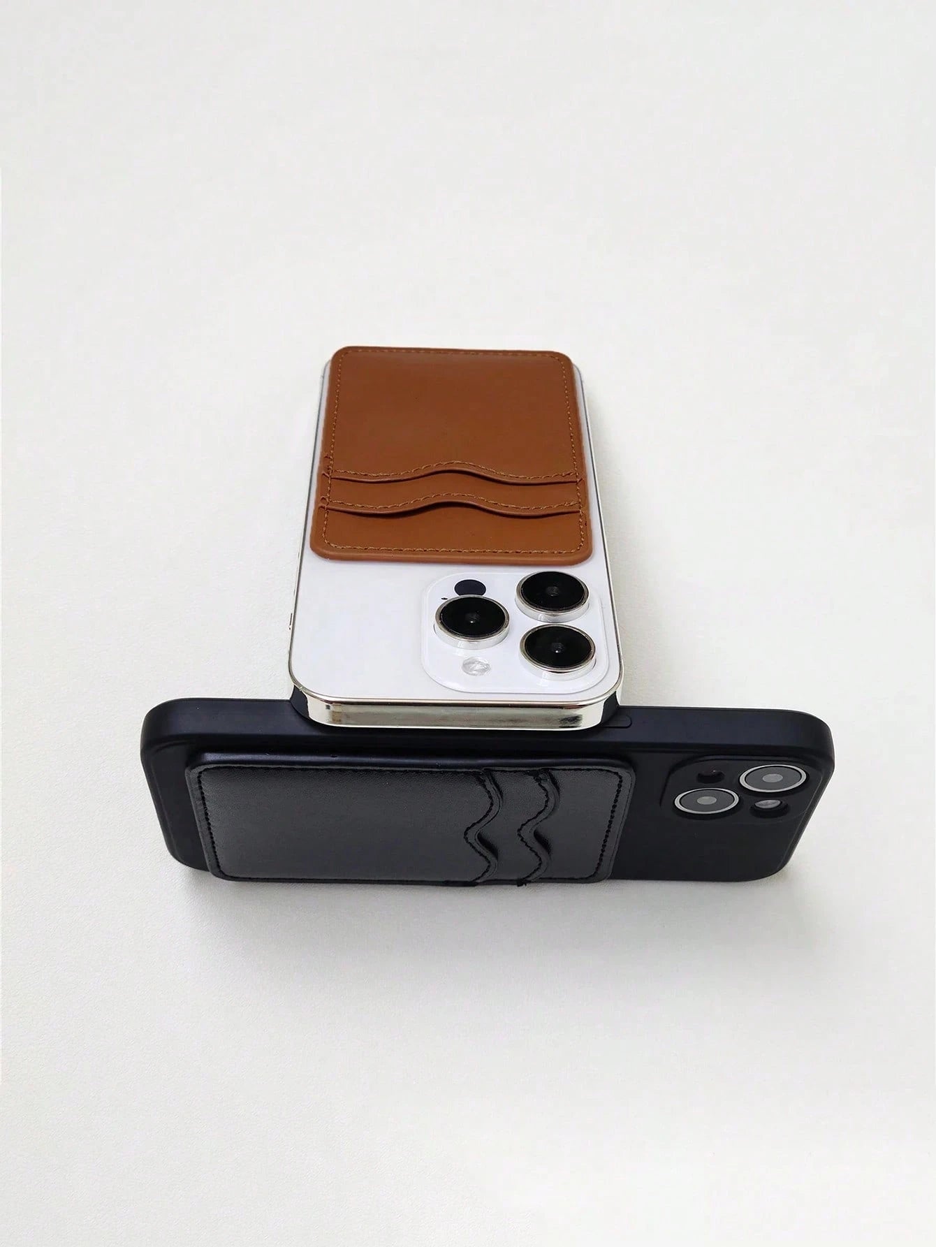 Mobile Phone Card Holder Dual Card Slots Ultra-Thin Leather Self-Adhesive Pocket RFID Shielding Credit Card Case Smart Double-Layer Mobile Phone Back Sticker Universal For Check ID Business Card, Gift