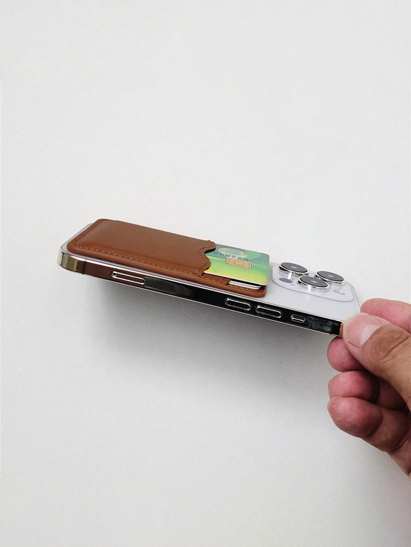 Mobile Phone Card Holder Dual Card Slots Ultra-Thin Leather Self-Adhesive Pocket RFID Shielding Credit Card Case Smart Double-Layer Mobile Phone Back Sticker Universal For Check ID Business Card, Gift