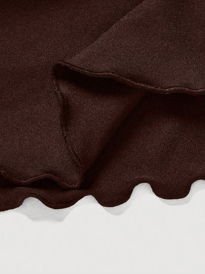 MOD All Shades Of Brown Summer Cute Vacation Women's Drawstring Waist Ruched Skirt, Ruffle Hem Tiered Layer Mini Regular Fit High Waist Plain Skirts