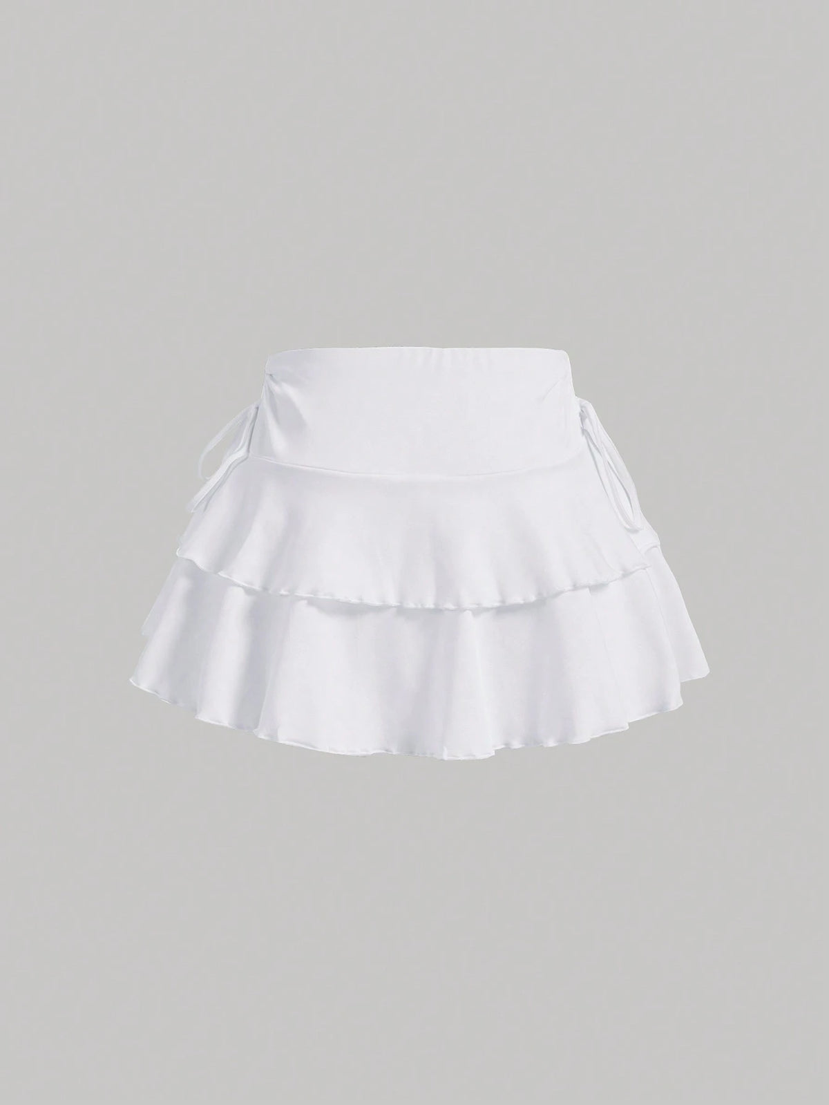MOD All Shades Of Brown Summer Cute Vacation Women's Drawstring Waist Ruched Skirt, Ruffle Hem Tiered Layer Mini Regular Fit High Waist Plain Skirts