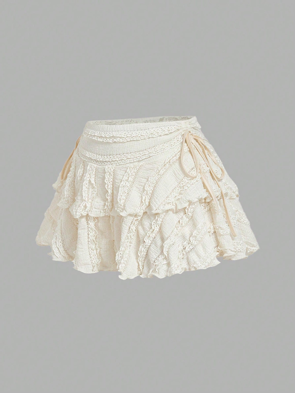 MOD Elegant Cute Tropical Off-White Drawstring Fold Detail Solid Color Cake Skirt,Autumn Picnic Vacation Holiday,Carnival Costume,Casual White Skirt