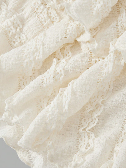 MOD Elegant Cute Tropical Off-White Drawstring Fold Detail Solid Color Cake Skirt,Autumn Picnic Vacation Holiday,Carnival Costume,Casual White Skirt