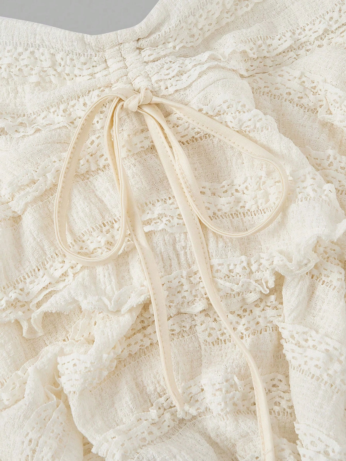 MOD Elegant Cute Tropical Off-White Drawstring Fold Detail Solid Color Cake Skirt,Autumn Picnic Vacation Holiday,Carnival Costume,Casual White Skirt