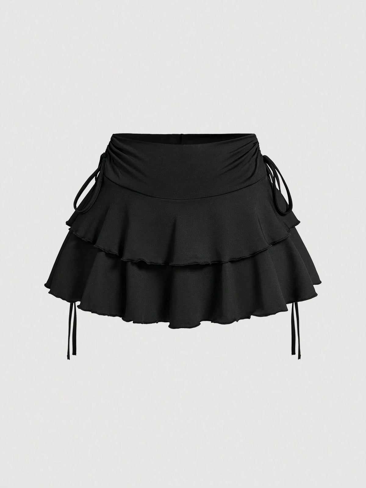 MOD Elegant Cute Tropical Off-White Drawstring Fold Detail Solid Color Cake Skirt,Autumn Picnic Vacation Holiday,Carnival Costume,Casual White Skirt