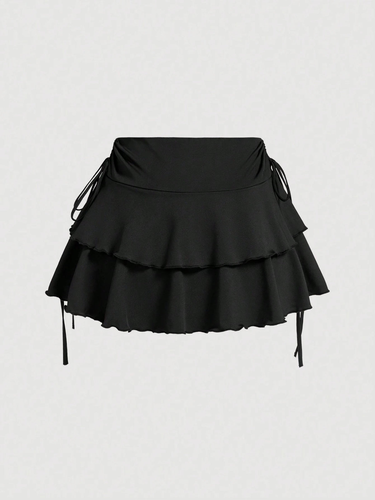MOD Elegant Cute Tropical Off-White Drawstring Fold Detail Solid Color Cake Skirt,Autumn Picnic Vacation Holiday,Carnival Costume,Casual White Skirt