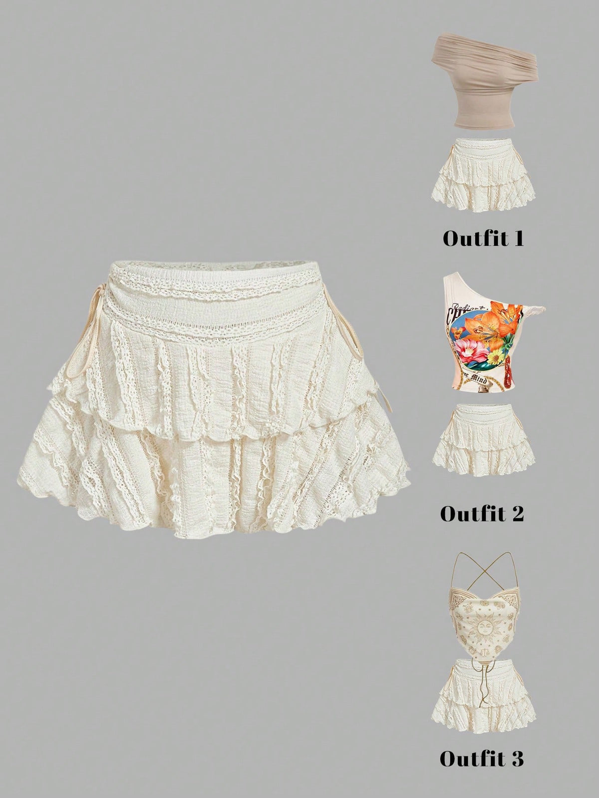 MOD Elegant Cute Tropical Off-White Drawstring Fold Detail Solid Color Cake Skirt,Autumn Picnic Vacation Holiday,Carnival Costume,Casual White Skirt