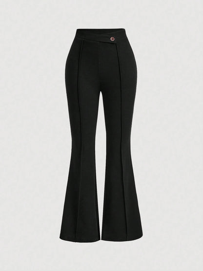 MOD High Waist Flare Leg Black Toothpick Pleats Pants