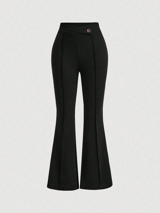 MOD High Waist Flare Leg Black Toothpick Pleats Pants
