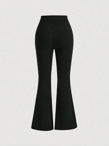 MOD High Waist Flare Leg Black Toothpick Pleats Pants
