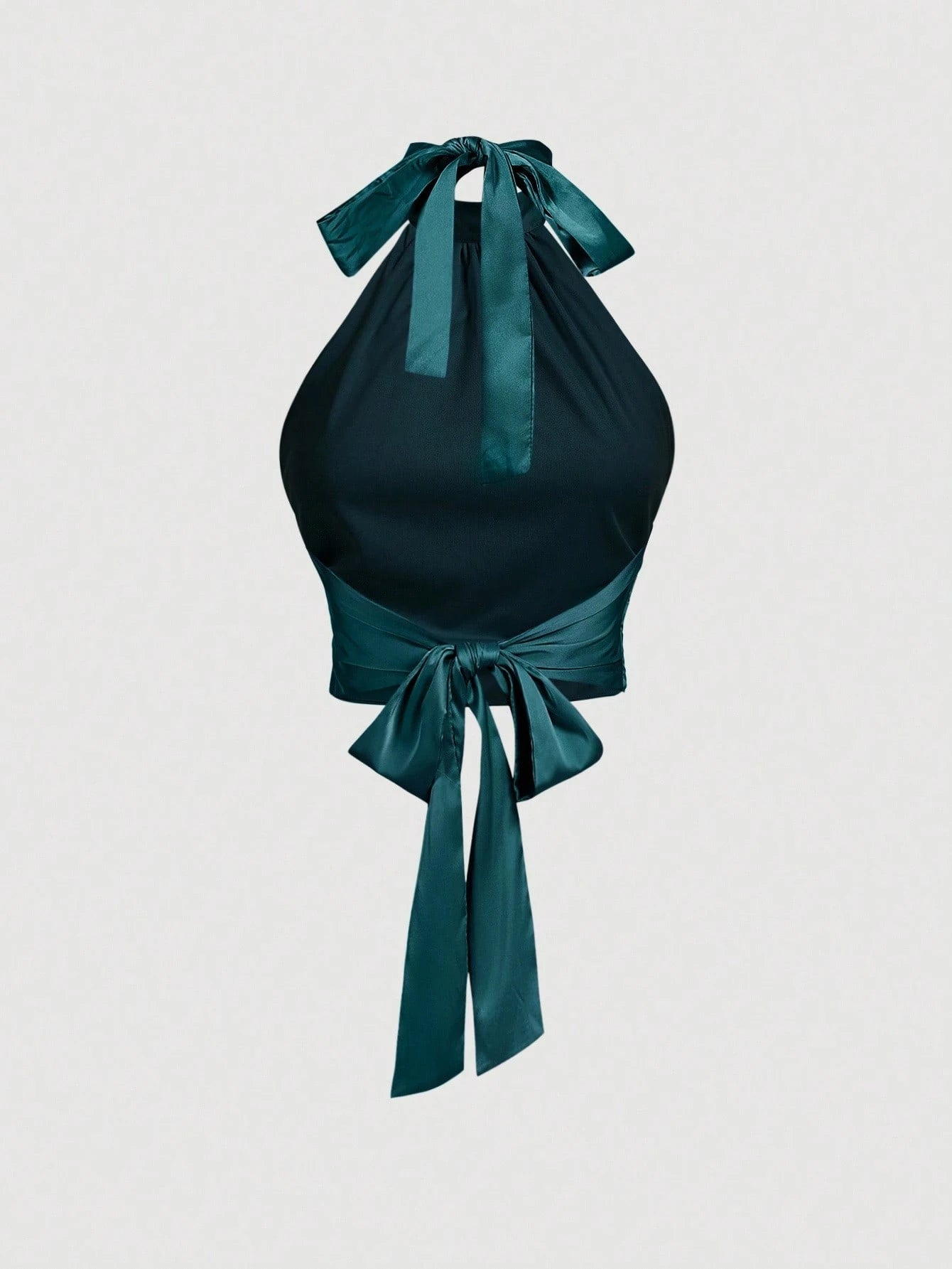 MOD Olive Green Stand Collar Tie-Up Bow Backless Halter Top