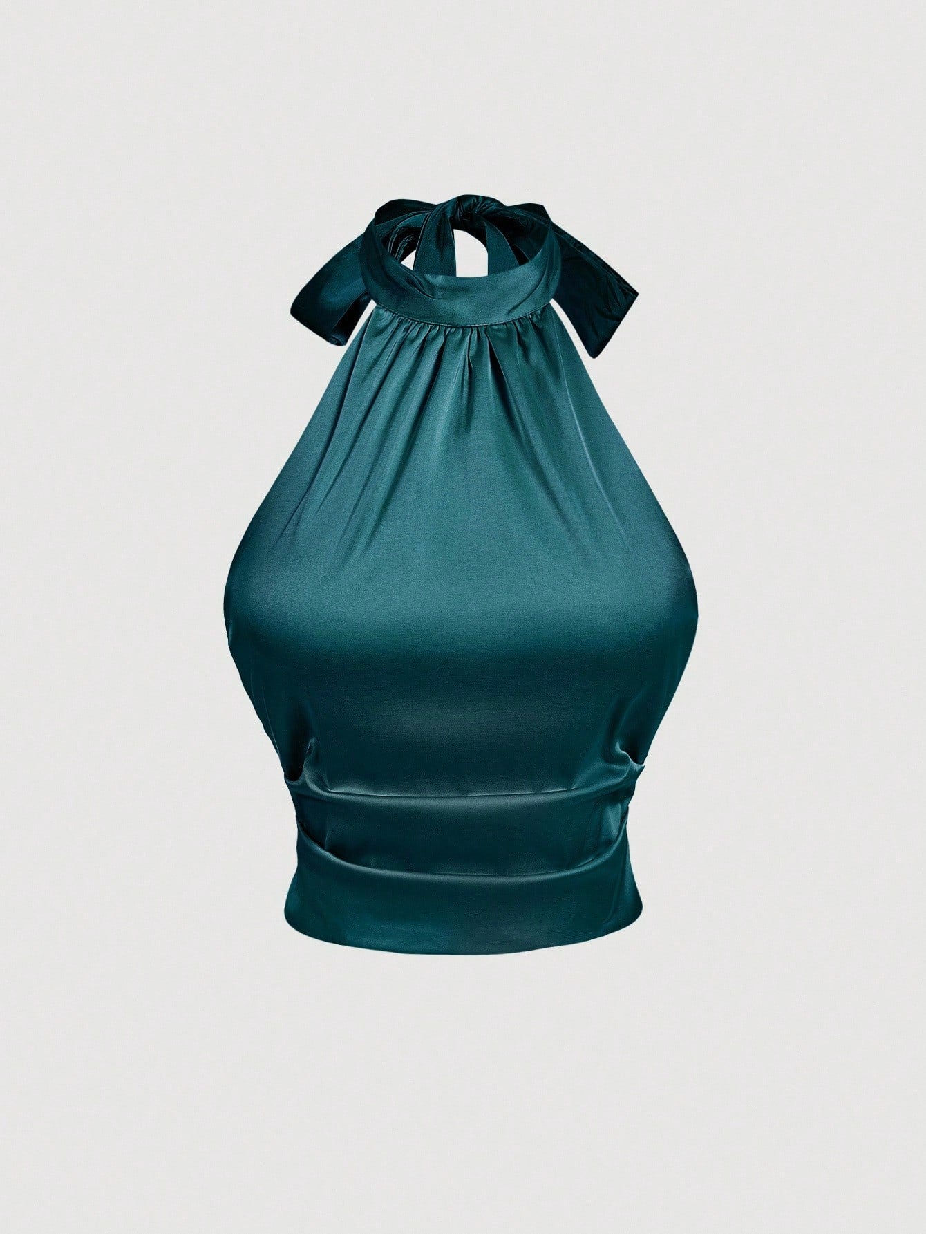 MOD Olive Green Stand Collar Tie-Up Bow Backless Halter Top